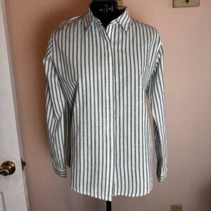 NWT Always and Forever Green and White cotton striped shirt - Medium